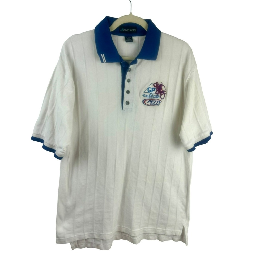 Vintage‎ 90s Richard Petty Nascar Georgia Pacific Polo Shirt Men Large White - Picture 2 of 7